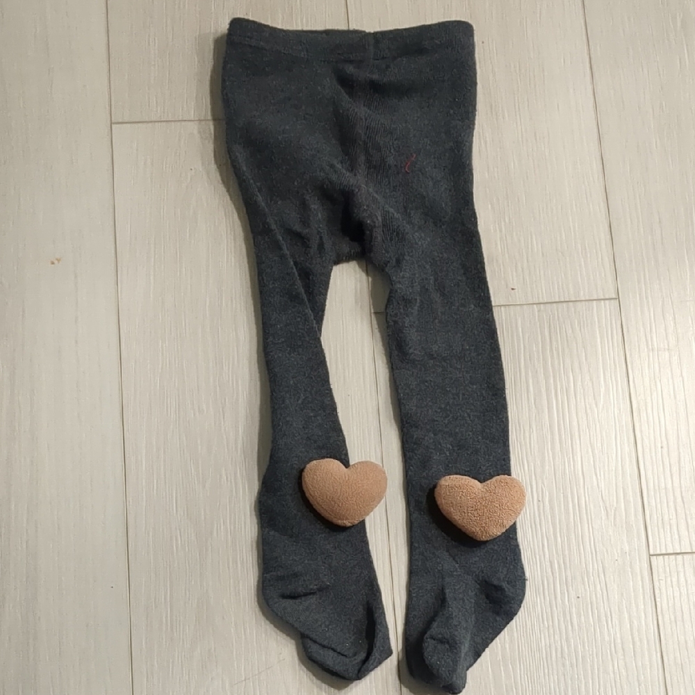 Kids Heart Patch Tights - Gray and Tan